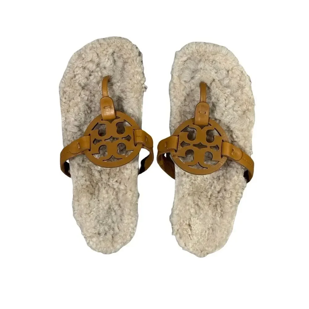 Tory Burch Miller Cloud Shearling Sandals Caramel 7